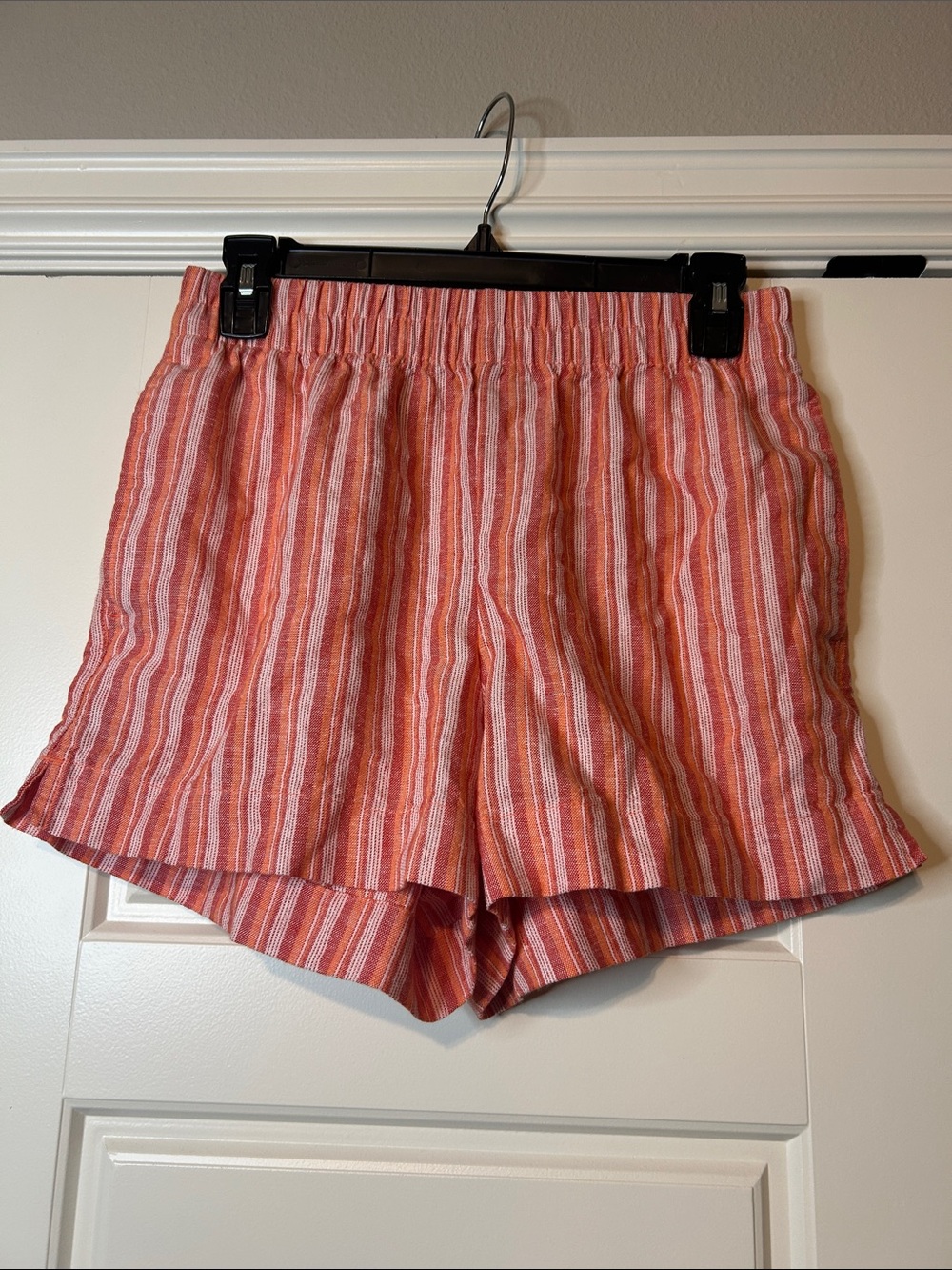 Old Navy Coral and White Striped High-Waist Shorts